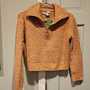 NEW Sincerely Jules Warm Orange Cowl Neck Sweater Zipper Crop Women Small Y2K